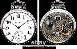 MINT Clear Back Silver Plated Display Case Railroad Pocket Watch Hamilton 992