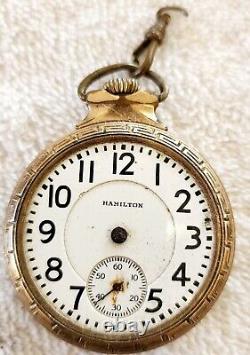 Men's Antique HAMILTON Pocket Watch for Parts / Repair 14k GOLD FILLED