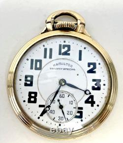 Men's Mint Hamilton 10KGF Lever 992B Railway Special Pocket Watch, Circa 1945