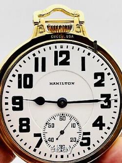 NICE 1937 Hamilton 992E 16S 21J BOC Bar Over Crown Railroad Pocket Watch Runs