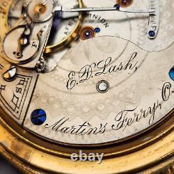 RARE 1896 LASH Martins Ferry 18s 17j Hamilton Grade 927 Brass Pocket Watch