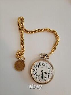 RARE Hamilton Gold Filled Pocket Watch with Stand and 1882 $5 Gold Coin Fob