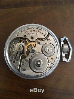 RARE Vintage 1916 17 Jewels Train Engraved Hamilton Pocket Watch