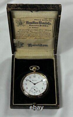 Rare 1921 Hamilton 12s 19j Grd. 900 Model 1 Pocket Watch 14K Gold in Orig. Box