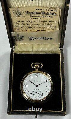 Rare 1921 Hamilton 12s 19j Grd. 900 Model 1 Pocket Watch 14K Gold in Orig. Box