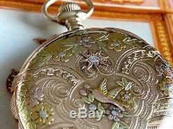 Rare Hamilton 14K Three Color Gold Case with Diamond Pocket Watch 16s Circa 1912