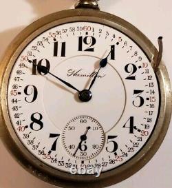 Rare Hamilton 17j. Adj. 18s. 938 Montgomery Dial Railroad Pocket Watch Silverode