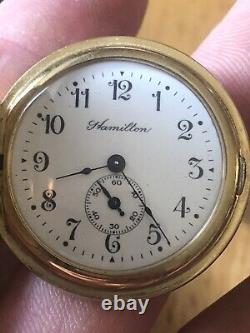 Rare Lady Hamilton Hunter Pocket Watch Swiss Gold Plated 303 Mechanical Windup