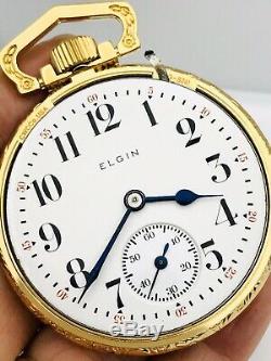 SCARCE 1912 Elgin 16S 21J G 375 Father Time Railroad Pocket Watch Great Runner