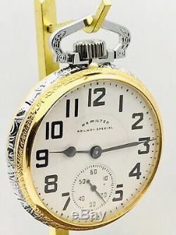 SERVICED 1941 Hamilton 992B 16S 21J Railroad Pocket Watch 2 Tones Salesman Case
