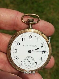 Serviced 1902 Hamilton 18s Pocket Watch In GF Case, Gr 926,17J, Adj, nice Dial, Runs