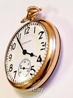 VINTAGE 1924 HAMILTON 16 SIZE RR POCKET WATCH 21 JEWELS, 10k GOLD FILLED