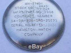 VINTAGE Hamilton Military GCT 22j WWII 4992B Navigation Pocket Watch and Case
