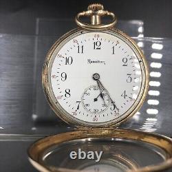 VTG 1920 Hamilton Pocket Watch 910 White Dial Gold Filled 17J Triple Signed