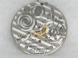 Vintage 10s 17j Hamilton 917 Nickel Pocketwatch Movement & Silver Dial, Running