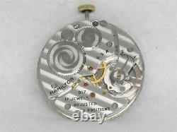 Vintage 10s 17j Hamilton 917 Nickel Pocketwatch Movement & Silver Dial, Running