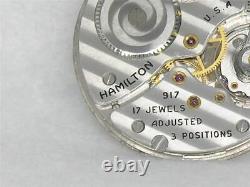 Vintage 10s 17j Hamilton 917 Nickel Pocketwatch Movement & Silver Dial, Running