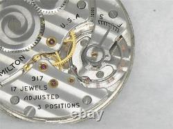 Vintage 10s 17j Hamilton 917 Nickel Pocketwatch Movement & Silver Dial, Running