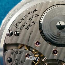 Vintage 16 Size Hamilton Grade 992B Running Pocket Watch IE080