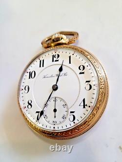 Vintage 1904 Hamilton 990 Railroad Pocket Watch size 16 21 Jewels Gold filled