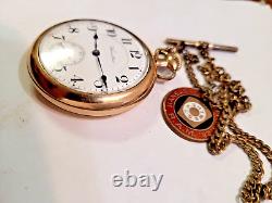 Vintage 1909 Hamilton Size 16, 21 Jewels, GF RR Pocket Watch withMasonic FOB