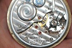Vintage 1930's 14k Solid Gold Hamilton 17J 10S Grade 917 Pocket Watch Works Grea
