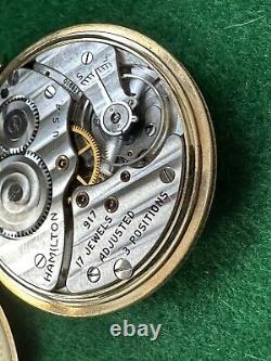 Vintage 1939 HAMILTON 17 Jewel 14K Gold Filled 917 Grade Open Face Pocket Watch