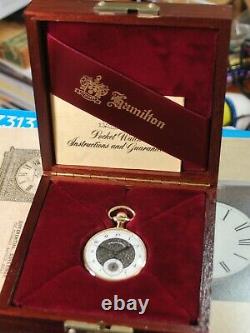 Vintage 1940s Swiss HAMILTON 10KGF 12 Size 17J Pocket Watch withWood Box