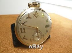 Vintage 1954 Clay Hamilton Masonic Freemason 10K Gold Filled Pocket Watch