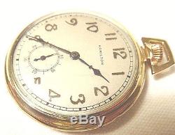 Vintage HAMILTON Pocket Watch 14K Solid Gold Case 12S 21J Mod. 904 23 Grams Runs