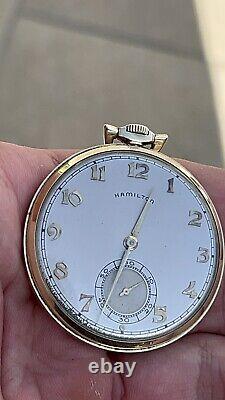 Vintage Hamilton 14k Gold Filled Pocket Watch 917 Movement 17 Jewels Running