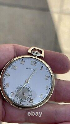 Vintage Hamilton 14k Gold Filled Pocket Watch 917 Movement 17 Jewels Running