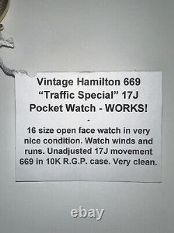 Vintage Hamilton 16s Traffic Special 17 Jewels Pocket Watch 10k GF Grade 669