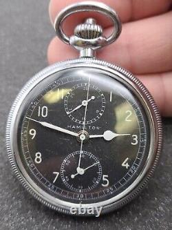 Vintage Hamilton Grade Model 23 Pocket Watch Military Issue Black Dial 1942 16s