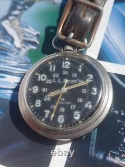 Vintage Hamilton L. L. Bean Military Dial Pocket Watch w FOB Mechanical Movement
