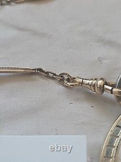 Vtg Double Roller Hamilton 21 Jewel Pocket Watch & Chain 4 Repair Model 992 Bb1