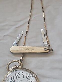 Vtg Double Roller Hamilton 21 Jewel Pocket Watch & Chain 4 Repair Model 992 Bb1