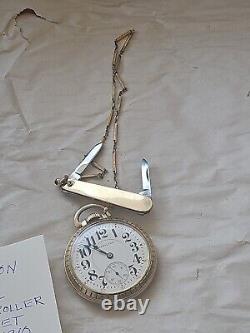 Vtg Double Roller Hamilton 21 Jewel Pocket Watch & Chain 4 Repair Model 992 Bb1