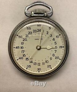 WWII Hamilton Military Pocket Watch 24 Hr White Face, White Hands. Hard To Find