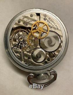 WWII Hamilton Military Pocket Watch 24 Hr White Face, White Hands. Hard To Find